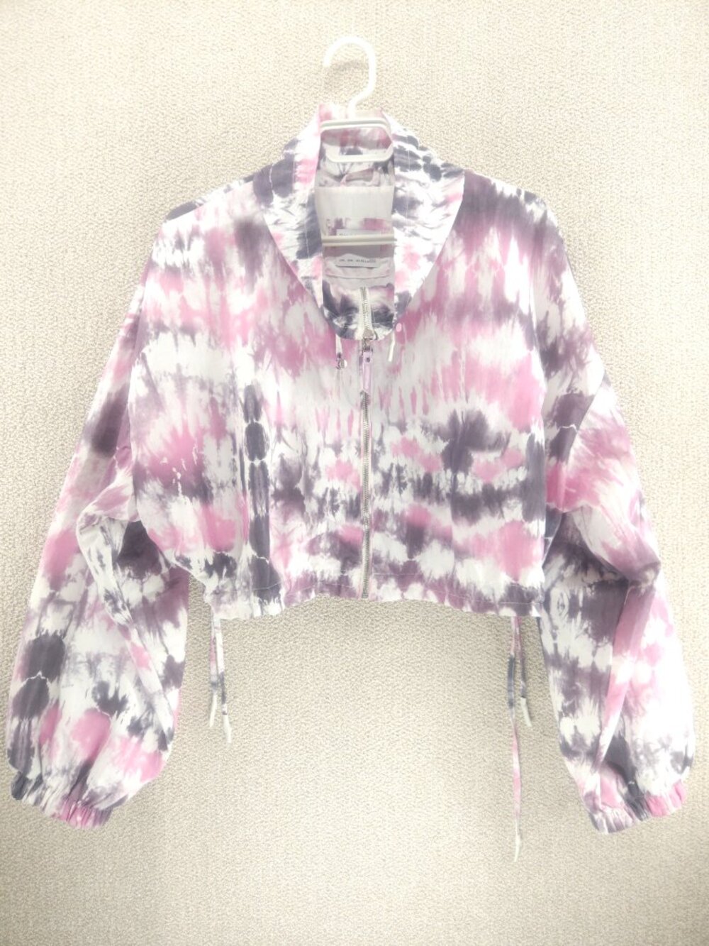 Bershka Pink & Charcoal Tie-Dye Cropped Windbreaker Jacket